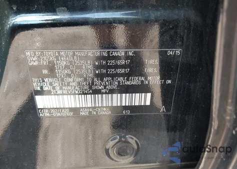 2015 Toyota Rav4 Xle z USA, uszkodzony, nr VIN 2T3RFREV5FW321454